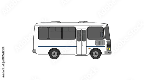 White passenger minibus side view illustration.