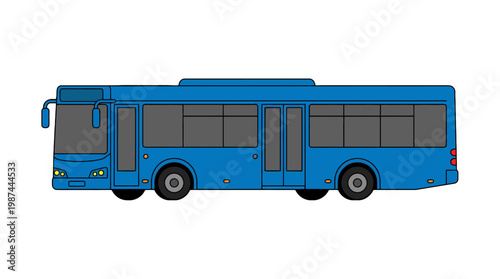 Blue city bus illustration side view profile on white background.