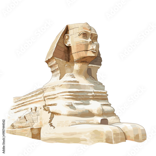 Great Sphinx of Giza. Great Sphinx of Giza hand drawn watercolor illustration on white background