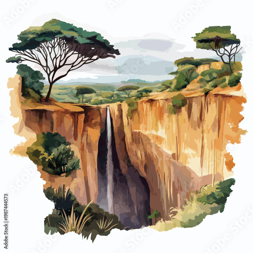 Hell?s Gate National Park. Hell?s Gate National Park hand drawn watercolor illustration on white background
