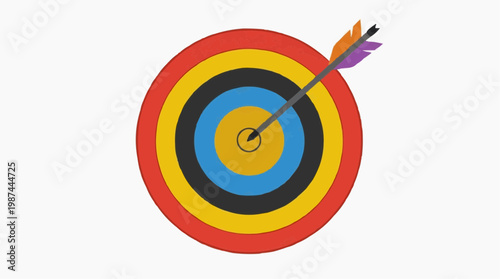 A single arrow finds its mark, perfectly hitting the bullseye on a colorful target. Demonstrating precision and accuracy. 