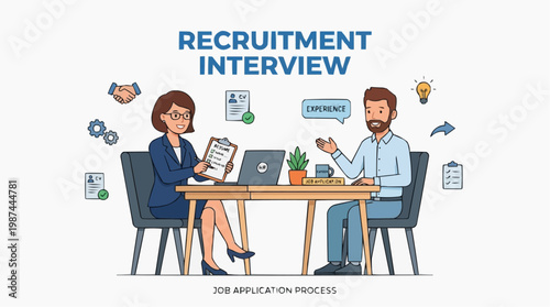 Depicting a scene, the job recruitment interview setting. A candidate and a professional evaluator participate in an engaging dialogue. 