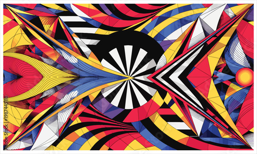 A colorful abstract image with many shapes