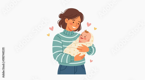 A mother cherishes a newborn baby, expressing unconditional love and maternal warmth in a heartwarming and joyful scene. 