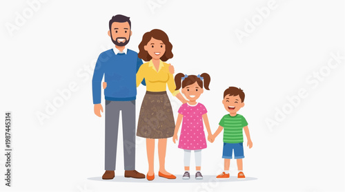 A loving family, posing for a portrait, radiates warmth and togetherness, symbolizing the core values of home and belonging. This vector-style illustration captures a moment of happiness.