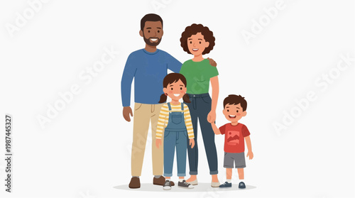 A loving family stands together in a display of togetherness and happiness, an endearing illustration perfect for projects about unity and familial bonds.