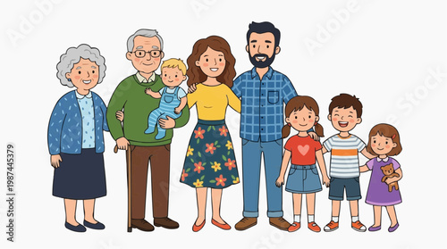 A multigenerational family portrait, filled with love and togetherness, featuring grandparents, parents, and children, radiating warmth and belonging.
