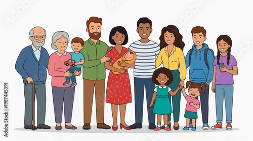 A portrait of a multi-generational family, celebrating the bonds of love, support, and shared experiences in a warm, welcoming scene. 