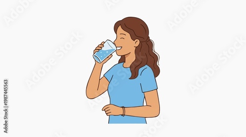 A refreshing moment of hydration: a woman drinks a glass of water, illustrating healthy lifestyle choices and the importance of daily hydration. 
