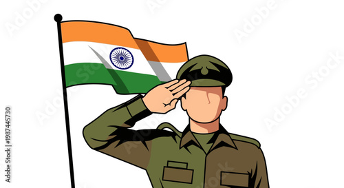 Indian soldier in military uniform saluting.