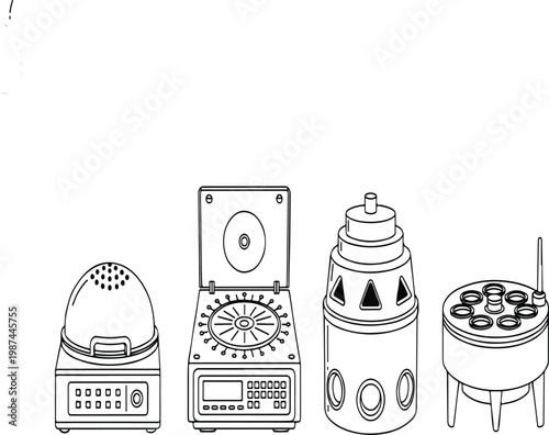 Set of laboratory centrifuge machines flat design vector illustration icons for science and medical research.eps