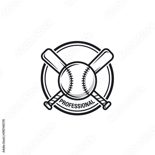 Professional Baseball Emblem with Crossed Bats and Ball.