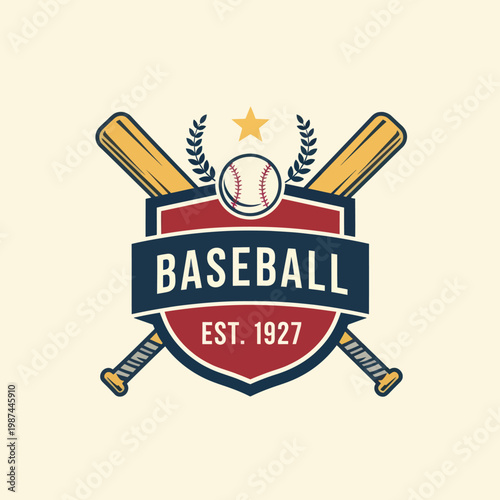 Vintage Baseball Emblem with Crossed Bats and Star.