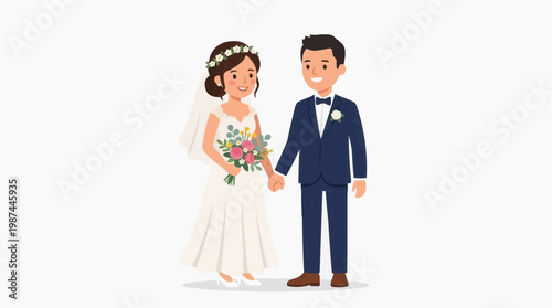 A radiant bride and groom stand hand-in-hand, symbolizing their everlasting love. The beautiful couple, surrounded by their love.