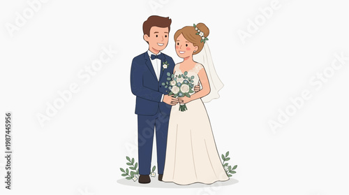 Capturing a heartwarming illustration of a bride and groom embracing their special moment, evoking feelings of love, unity, and the promise of a shared future. 