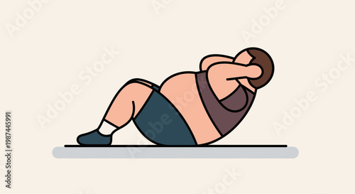 Overweight person doing situps for fitness and health.