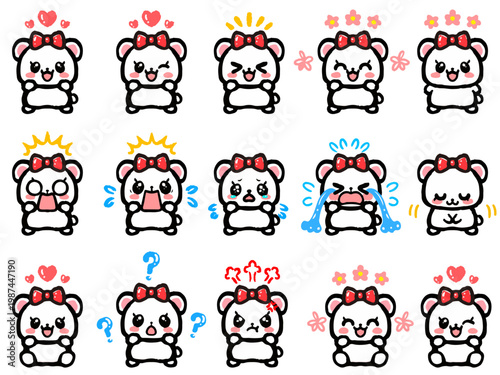 可愛い熊の喜怒哀楽表情イラスト素材セット4
