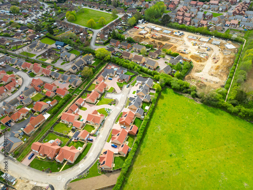 Obraz na plátně Drone UAV view of  a new housing development site in rural Britain