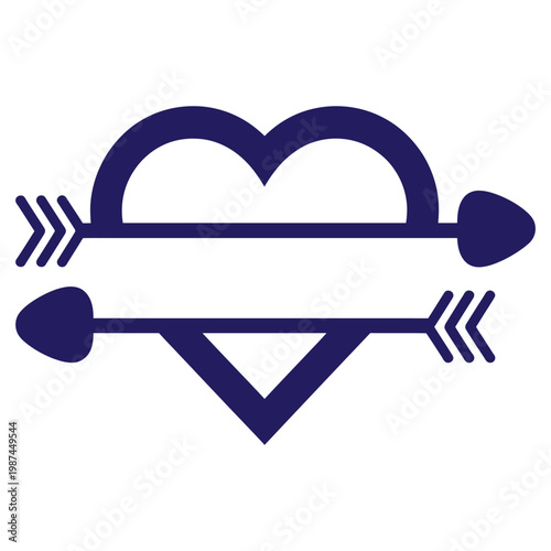 Heart with two arrows piercing through symbol for love and romance valentine day design blue.