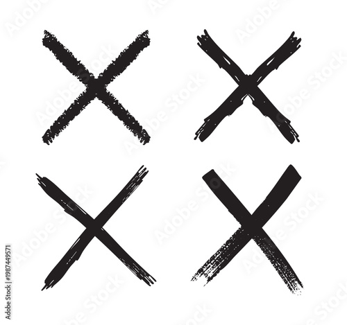 Set of 4 Hand Drawn Black Cross Marks X Symbols Scribble Doodles
