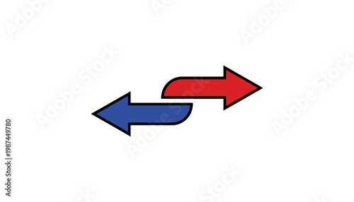 An arrow icon illustration with two opposing directions in blue and red