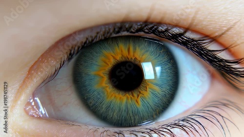 Close-up of human eye with detailed iris and eyelashes