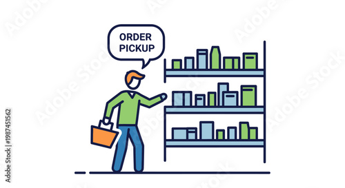 Customer picking up an online order from a designated shelf in a retail store.
