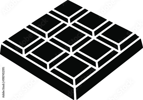Minimalist Black And White Chocolate Bar Vector Illustration Featuring A Solid Rectangular Sweet Treat Design With Geometric Segments For Graphic Arts