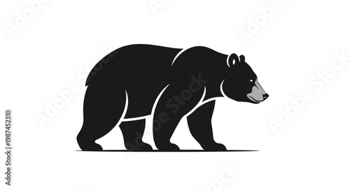 Stylized black bear walking in profile vector illustration on a clean white background.