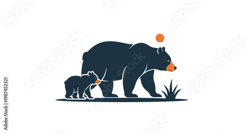 Stylized illustration of a mother bear and her cub walking together.