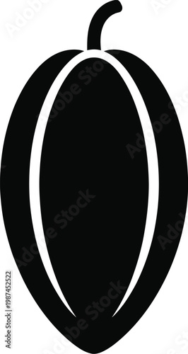 Minimalist Black Cacao Pod Vector Icon Featuring A Detailed Single Chocolate Fruit Silhouette Isolated On White Background For Premium Food Industry Art