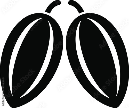 Pair Of Black Cacao Pods Vector Illustration Featuring Two Tropical Chocolate Fruits In A Minimalist Silhouette Design Isolated On Clean White Surface
