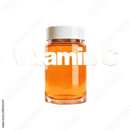 Bottle of Vitamin C Supplement with White Cap isolated on transparent background PNG element