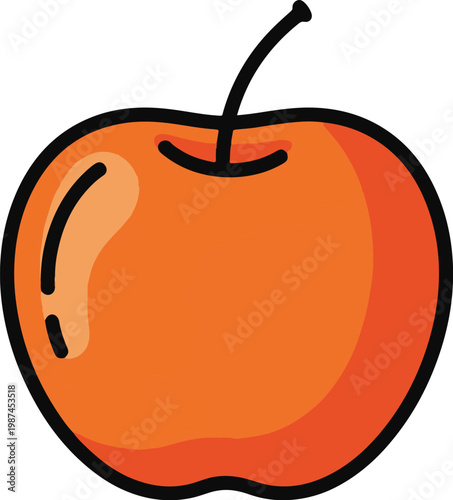 Stylized orange apple illustration with a bold black outline and a glossy highlight.