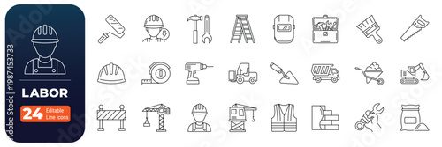 Tableau sur toile Labor and Construction Line Icon Set