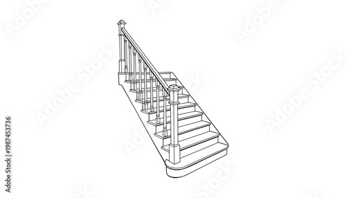 Staircase vector illustration with railing and balusters on white background