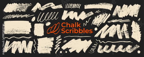 Thick and bold crayon chalk strokes, freehand pastel shapes on blackboard. Hand drawn vector scribbles and doodle lines for hand drawn notes. Grungy scrawls and scratches. Sketch elements.