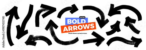 Bild auf Leinwand Curved bold and thick brush drawn arrows collection