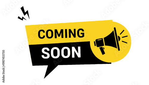 A coming soon announcement with a megaphone icon and speech bubble