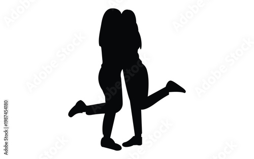 romantic couple lifting woman silhouette vector illustration, love relationship playful moment black minimal design