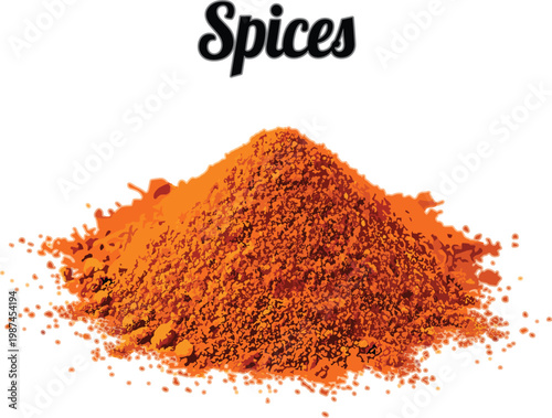 Spice powder heap isolated with rich texture and vibrant color, detailed vector illustration for cooking, seasoning, food ingredients and culinary design projects