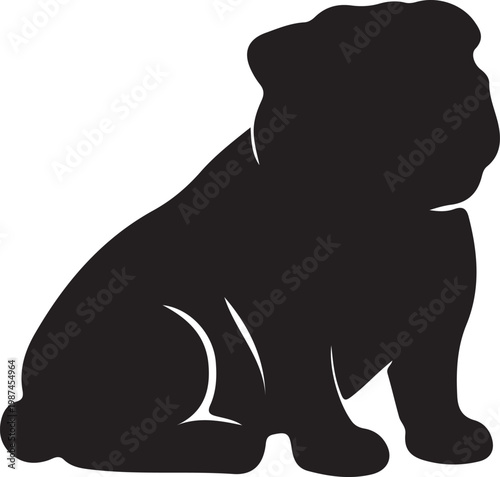 Sitting bulldog puppy silhouette vector icon