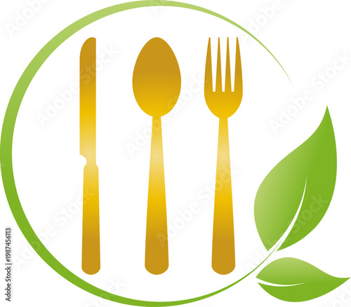 Wallpaper Mural Löffel, Gabel, Messer und Blätter, Restaurant Logo, Vegan Logo Torontodigital.ca