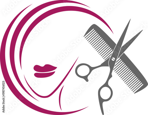 Frau, Gesicht, Schere und Kamm, Frau, Haare, Friseur, Logo, Hintergrund	