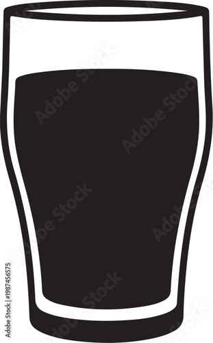 Black beer glass, pint glass icon, dark beverage cup, vector illustration