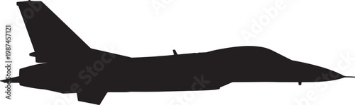 Black silhouette of a military jet fighter in side view also transparent background