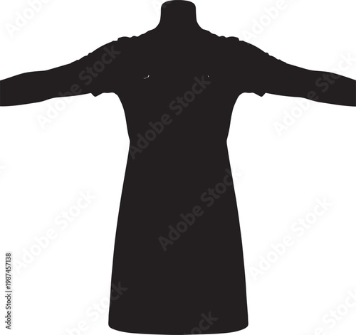 Black silhouette of a person wearing a tunic with outstretched arms also transparent background, human figure