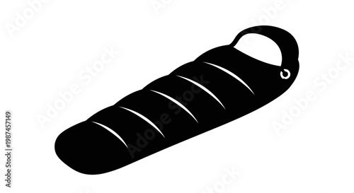 Simple black silhouette illustration of a comfortable sleeping bag for camping.