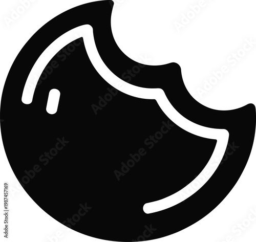 Black icon of a bitten cookie or biscuit on white background bite food