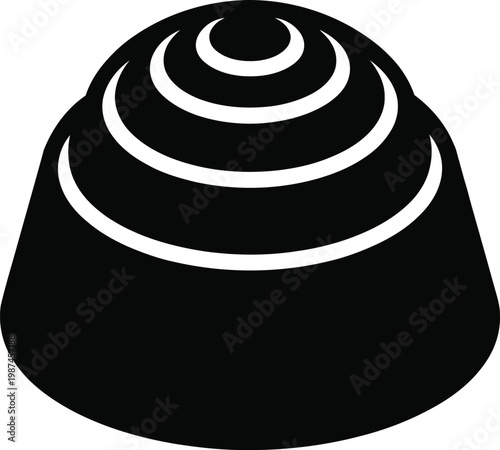 Black icon of a layered conical shape on white background form abstract